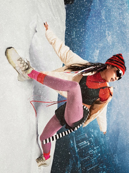 winter leggings, sports jacket, athletic shorts, winter activewear, performance sportswear, brand awareness, lifestyle, outdoor, energetic, bold, red, purple, neutral